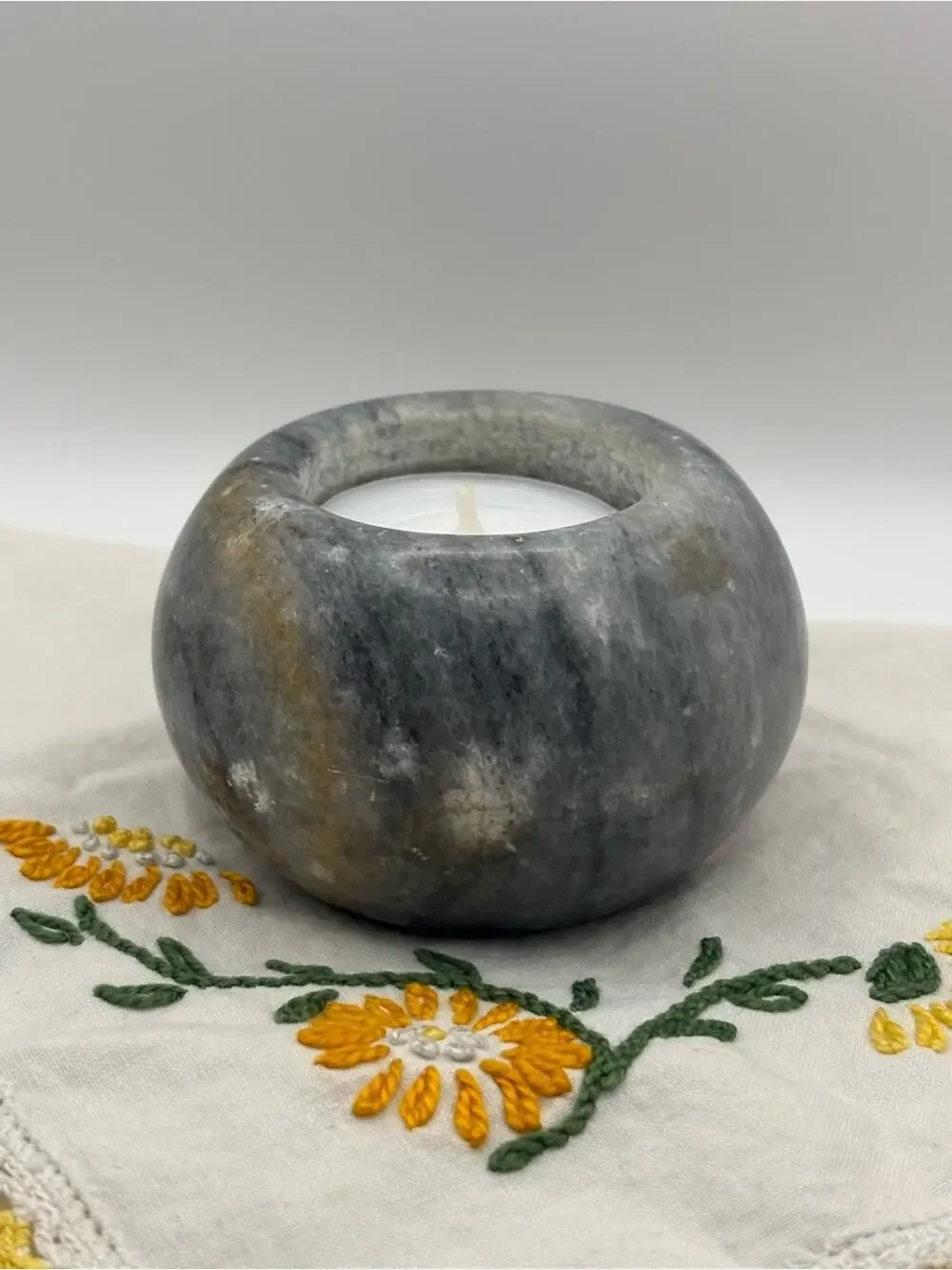 Modern Elegant Gray Marble Tealight Candle Holder Heavy
